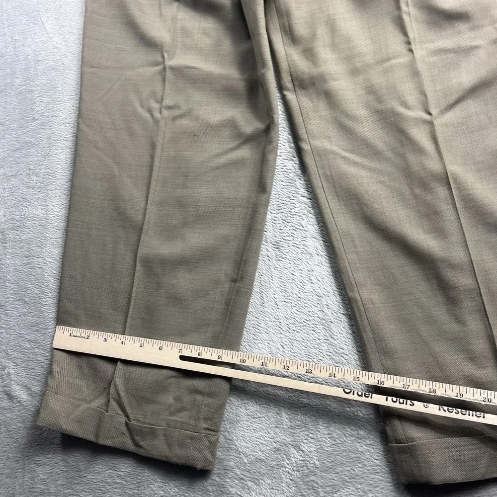 Zanella Dress Pants Duncan Mens Size 35 Brown Pleated 100% Wool Cuff Hem Italy